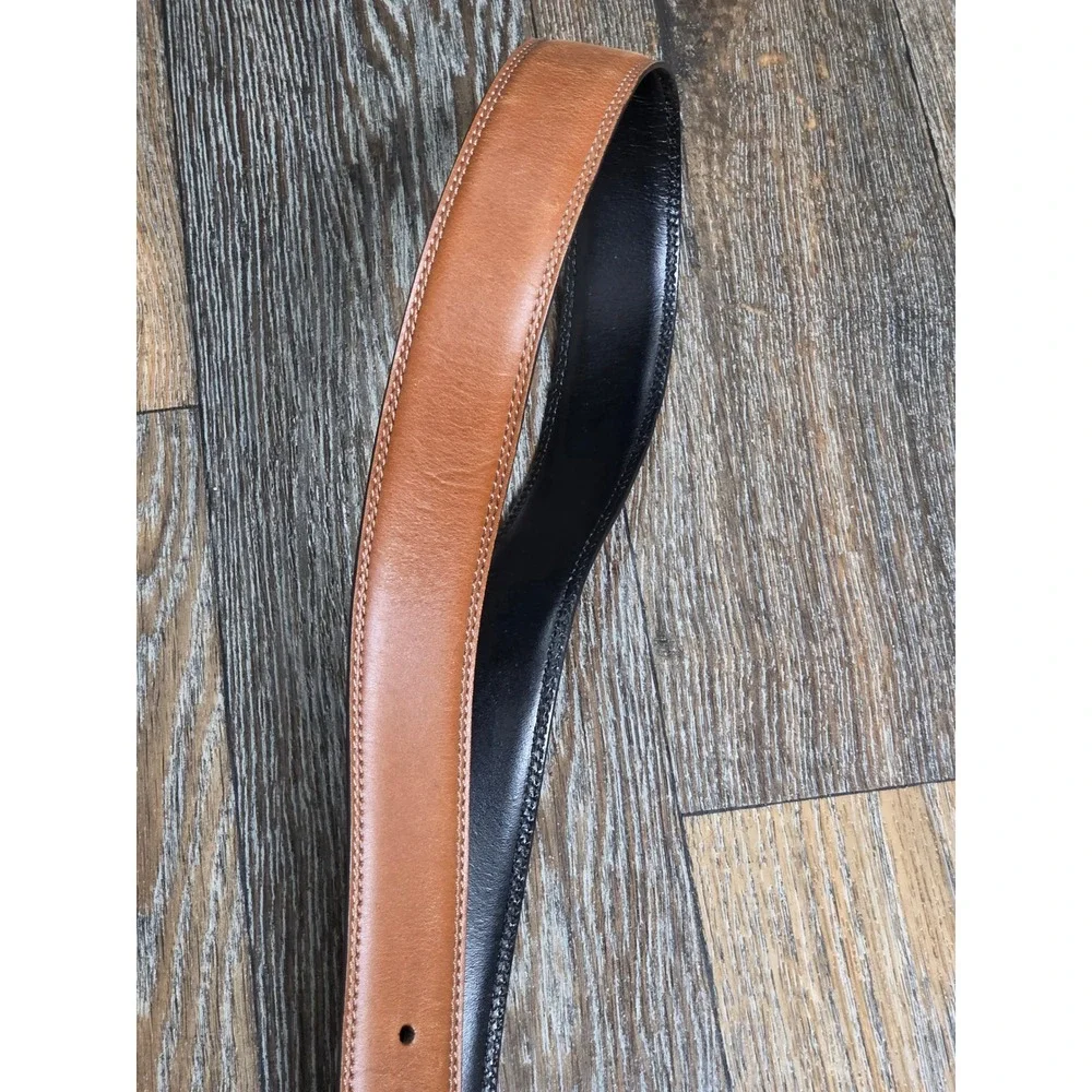 Fossil Mens Reversible Leather Belt Tan Brown Black Silver Buckle 34